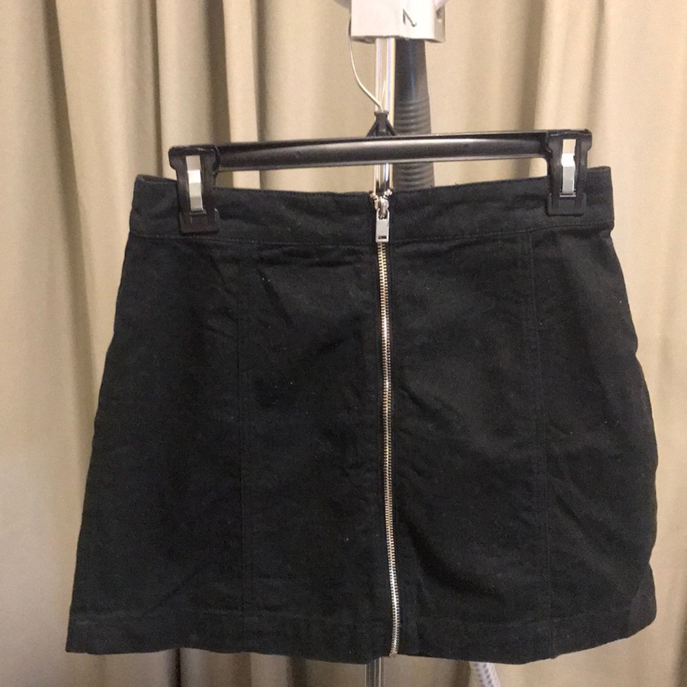 Black Zip Up Denim Skirt